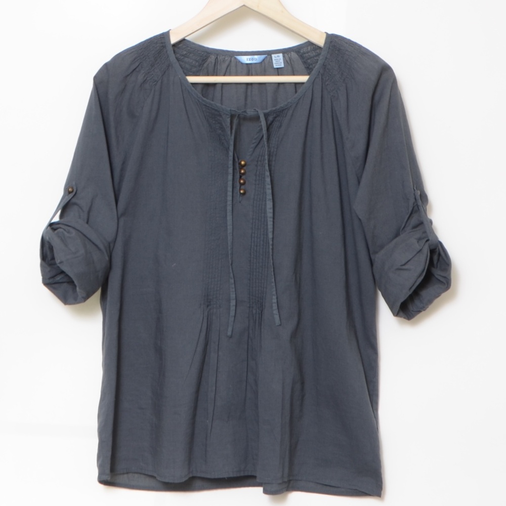 **IZOD**Gray 100% Cotton Pleaded Stitch Shirt NWOT